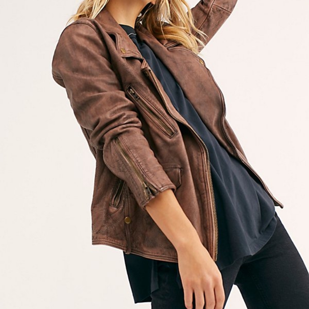 NWOT FREE PEOPLE Jealousy Leather Moto Jacket